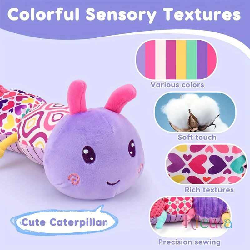 Baby Musical Caterpillar Plush Toy with Crinkles and Rattles Sensory Learning Toy for 0+ Months Infants Newborn Boys and Girls
