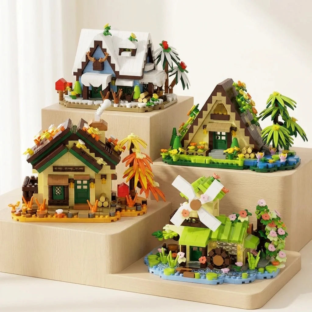 479PCS Forest Cabin Mini Building Blocks Set City Street View Greenhouse Windmill Tree House DIY Model  Birthday Gift