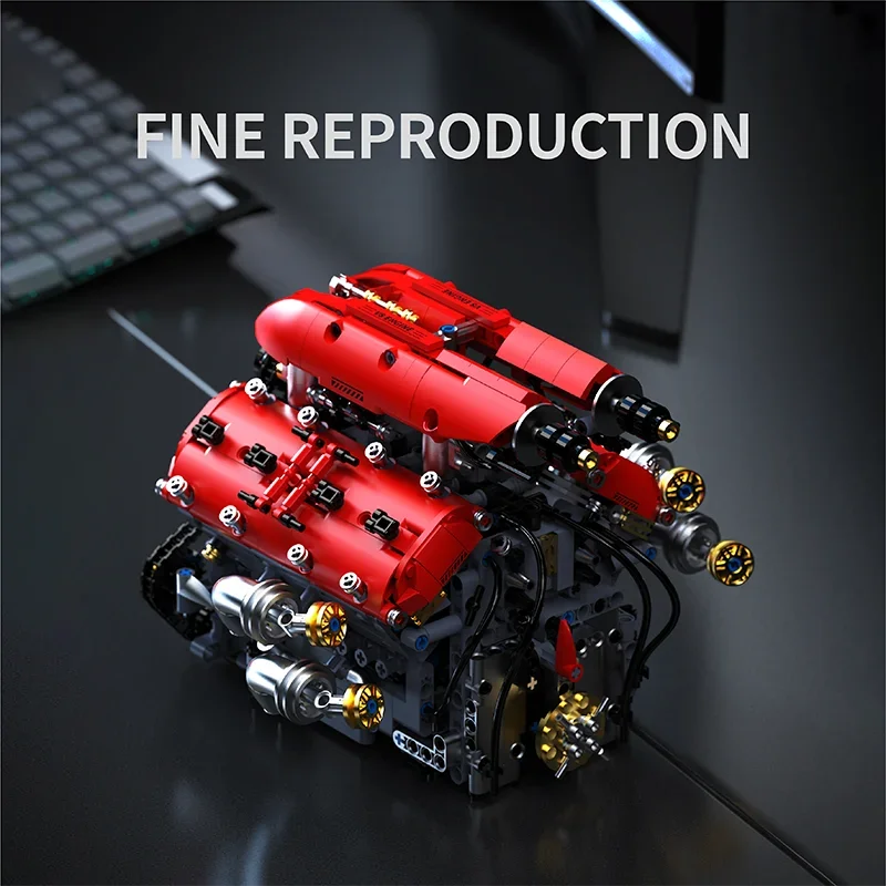 Technical V8 Engine Model Building Blocks Set with Electric Motor MOC Assembly Bricks Toy Kids Birthday Christmas Gifts 1370pcs