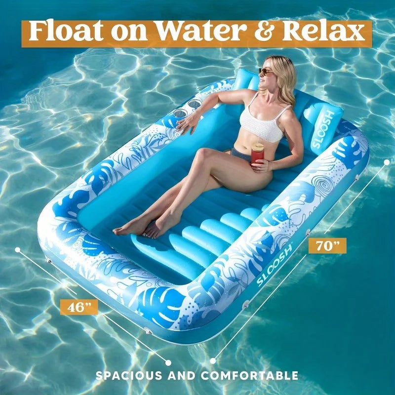 Joyfy 70" x 46" Adult Inflatable Tanning Pool Lounger Float 4 in 1 Suntan Tub Raft Floatie for Kids Water Summer Party Gift