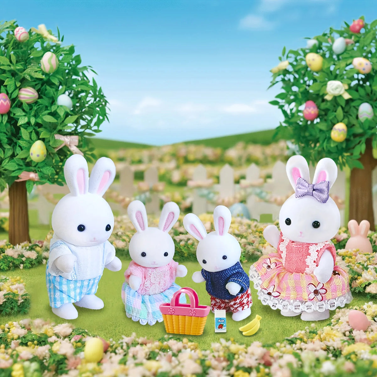 4pcs Dollhouse Miniature Furniture Set Rabbit Family Mini Toy House Set Play Game with Diverse Scenes Accessories Birthday Gifts