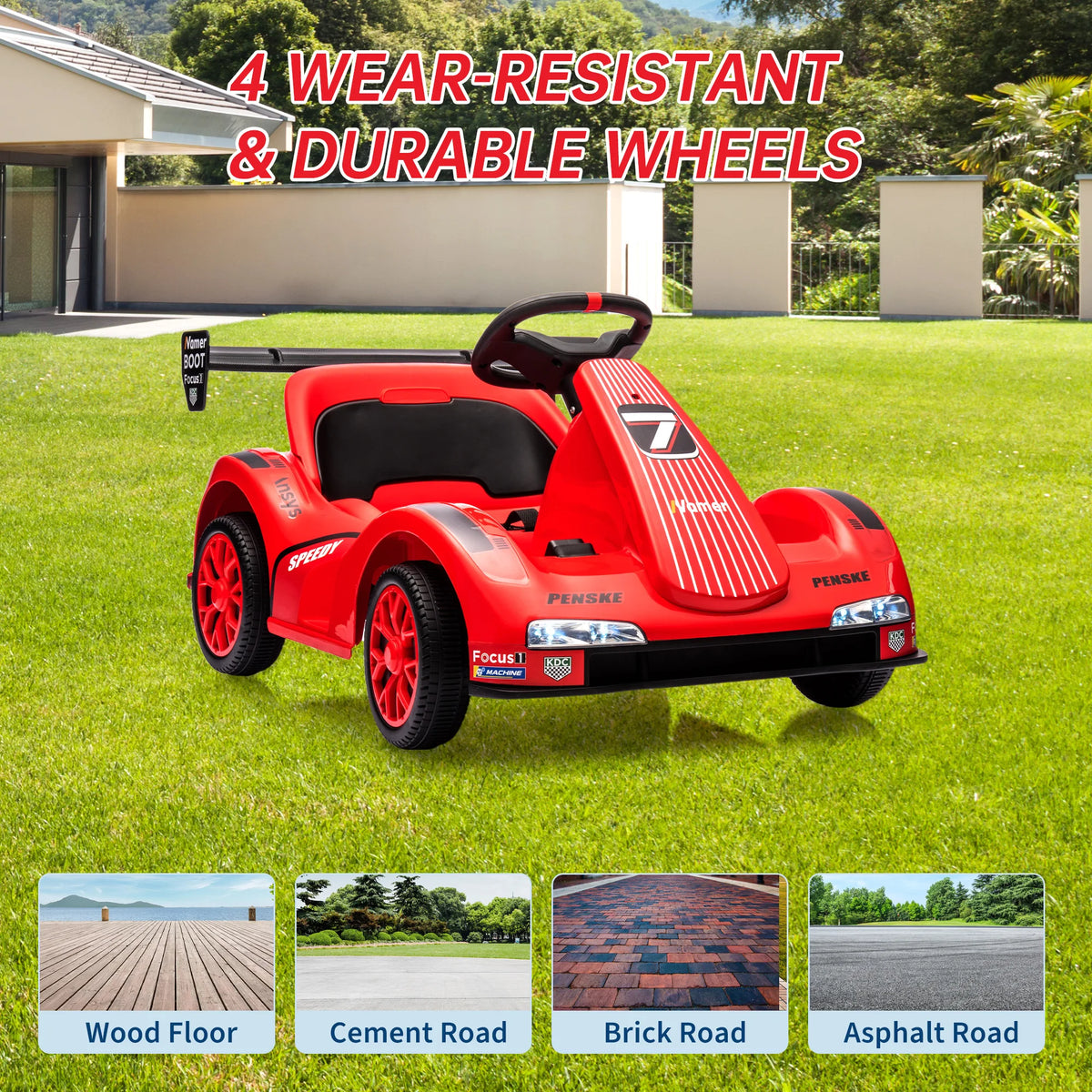 Kids Electric Drift Go Kart With 2.4G Remote Control, Dual 380 Motors, LED Lights, Music, 2 Speeds, Ride On Car For Ages 3-8