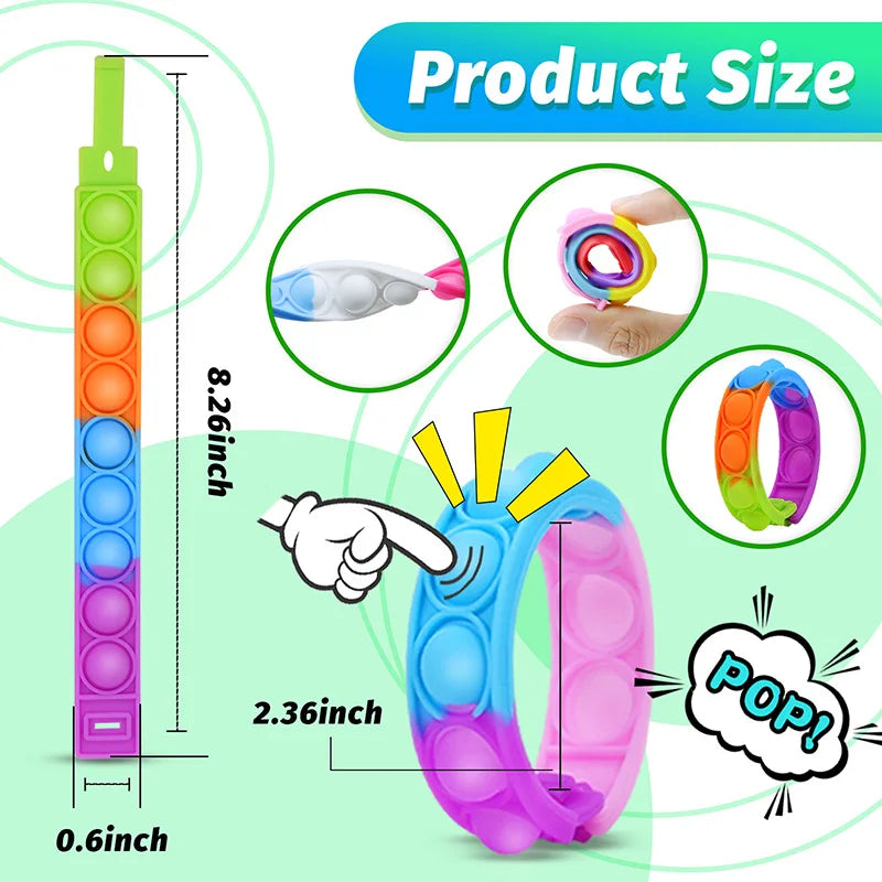 Push Pop Bubble Sensory Bracelet Fidget Toy for Kids Stress Reliever Classroom Reward Party Favors Children's Gift Pop Bracelet