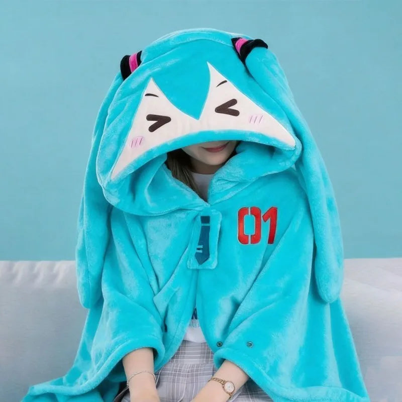 Hatsune Miku Anime Merchandise Fashionable and Personalized Cloak Cape for Men and Women Soft and Comfortable Flannel Warm Shawl
