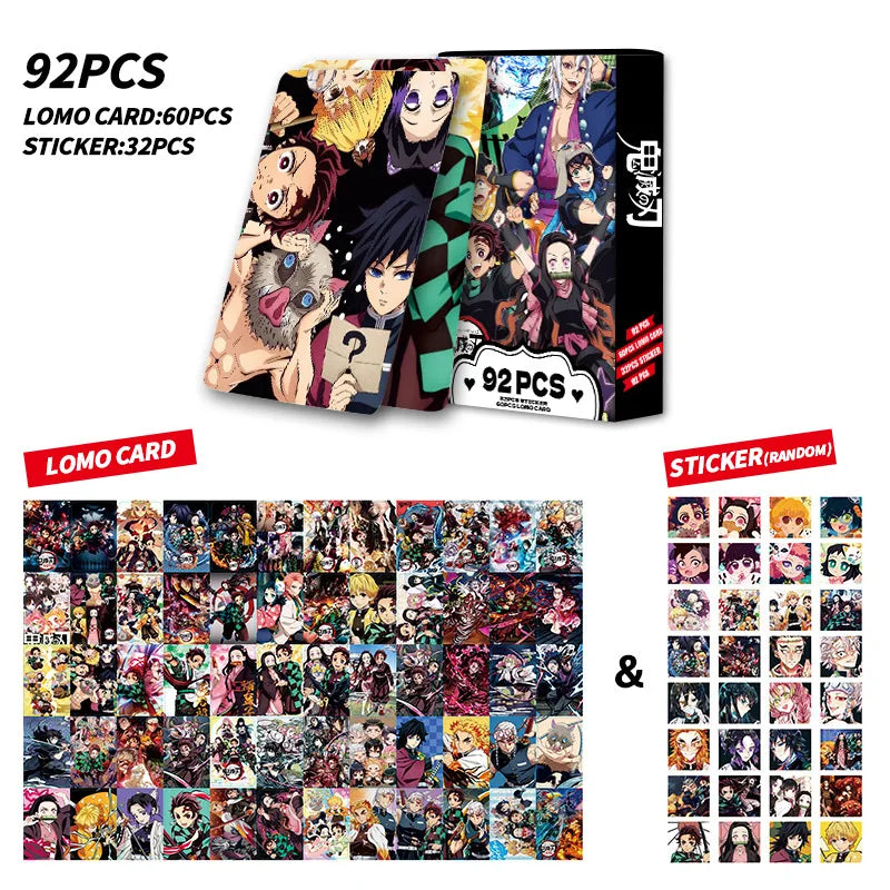 92 Pcs Genuine Demon Slayer Lomo Cards And Stickers Double Sided Hd Color Printed Anime Collectible Bookmarks Greeting Cards