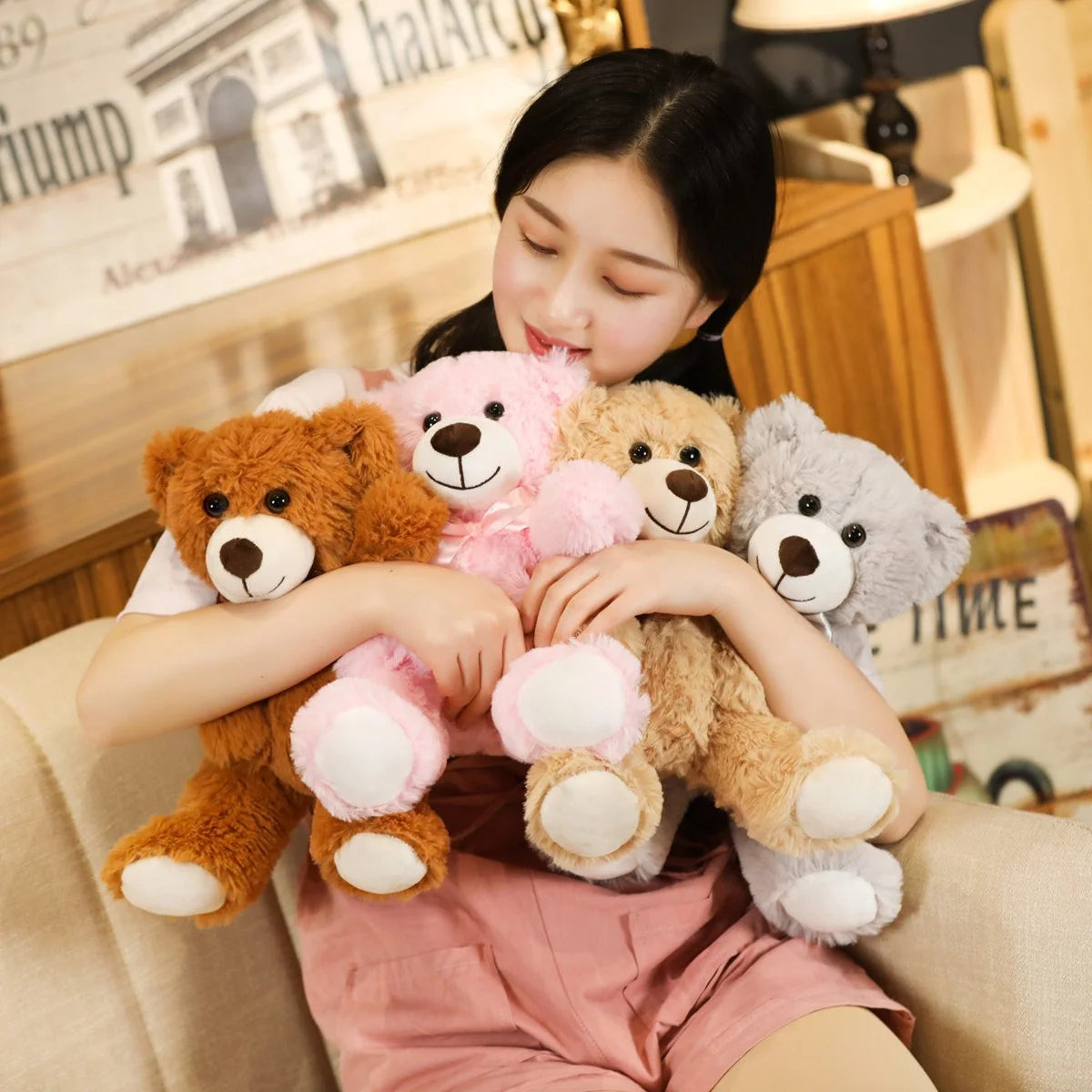 Teddy Bear Stuffed Animal Plushie, Light Brown Stuffed Teddy Bear Toys, Soft Plushies Gift for Baby Shower, Room Decorations