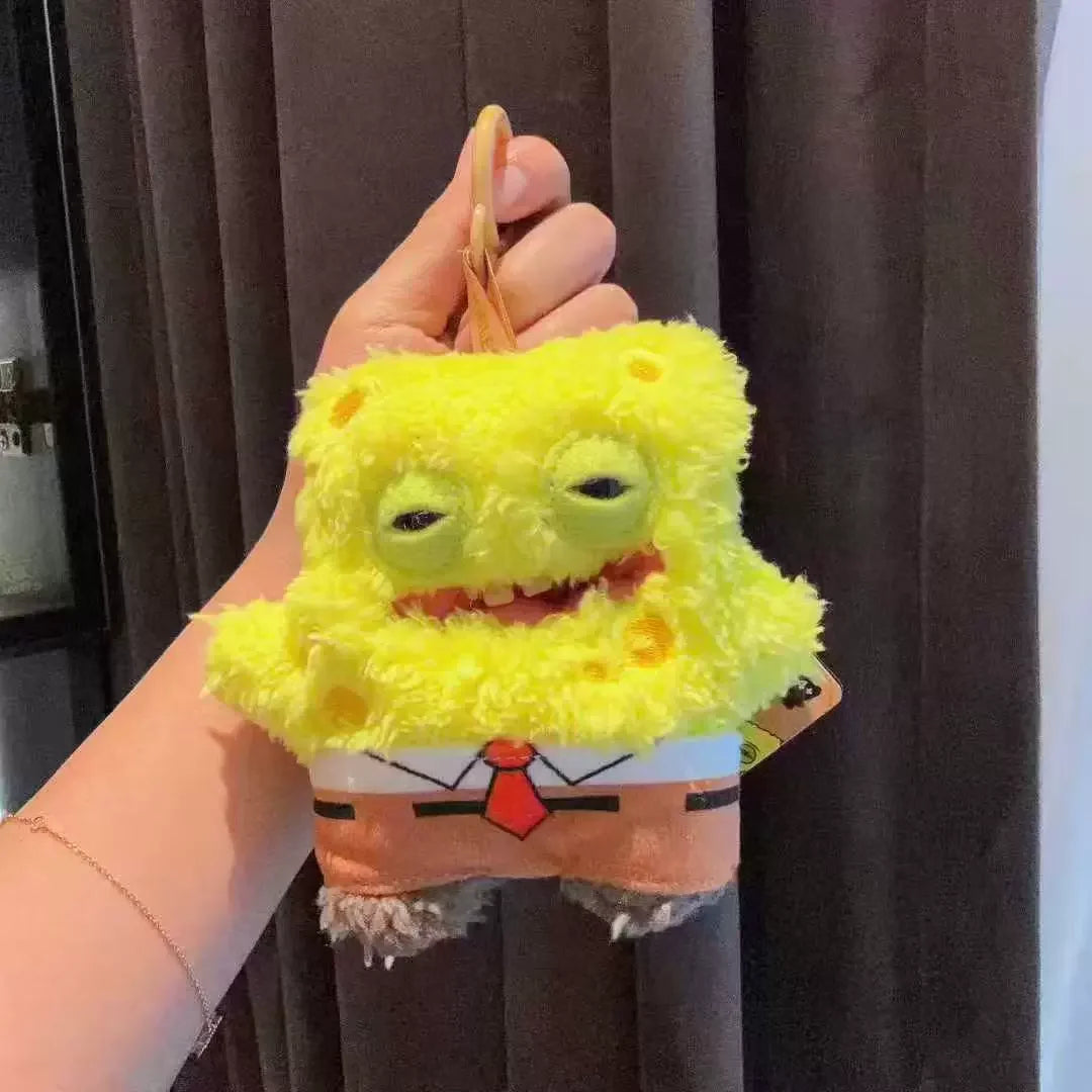 Original Fuggler SpongeBob Patrick Keychain Bag Charm for Backpack Decoration Soft Plush Doll Teeth Monster Ugly Cute Funny Toy