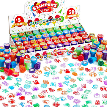 Joyfy 50 Pcs Assorted Stamps Self-Ink Stamps for Kids Birthday Christmas Party Carnival Prizes Halloween Gifts