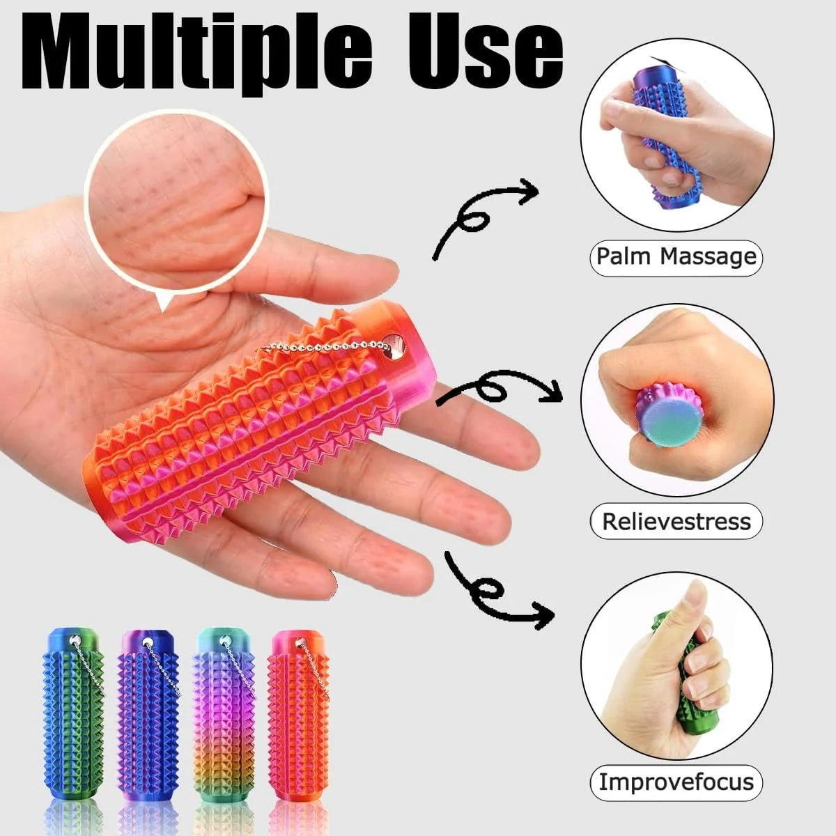 Pain Stim Fidget Toys Reduce Stress Roller for Adults Spiky Fidget Keychain for Anxiety Sensory Toys Novelty Gifts for Friends