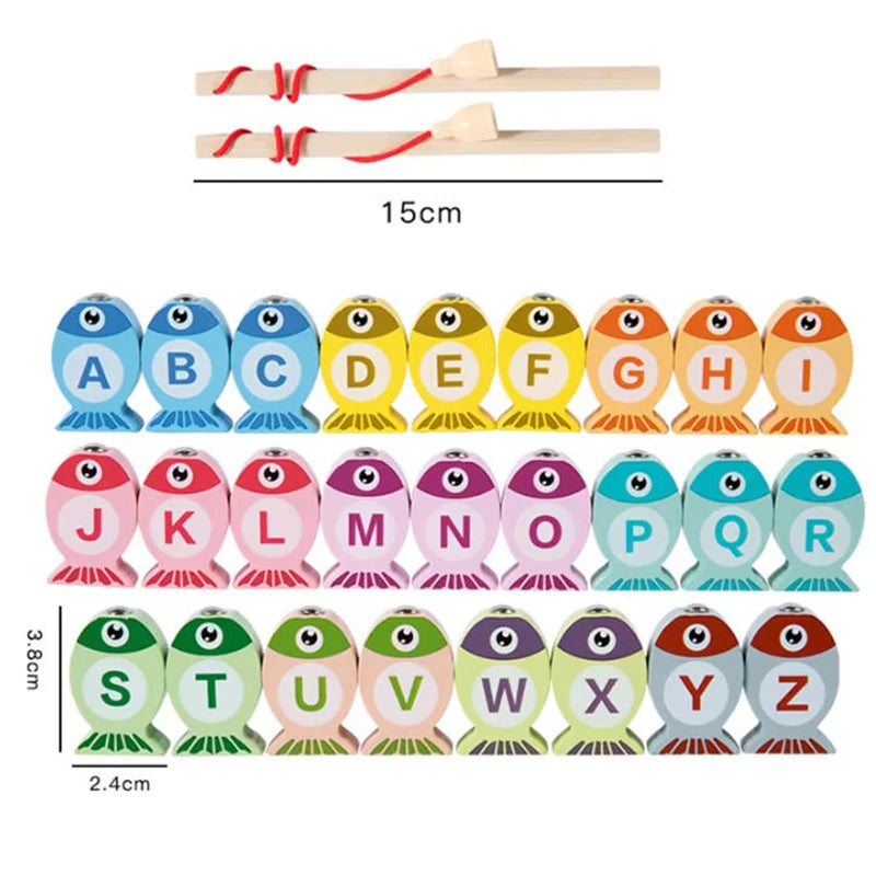Kids Wooden Fishing Game Toys Gifts Early Education Alphabet Numeric Cognitive Toys Children Interactive Games Toys for Gifts