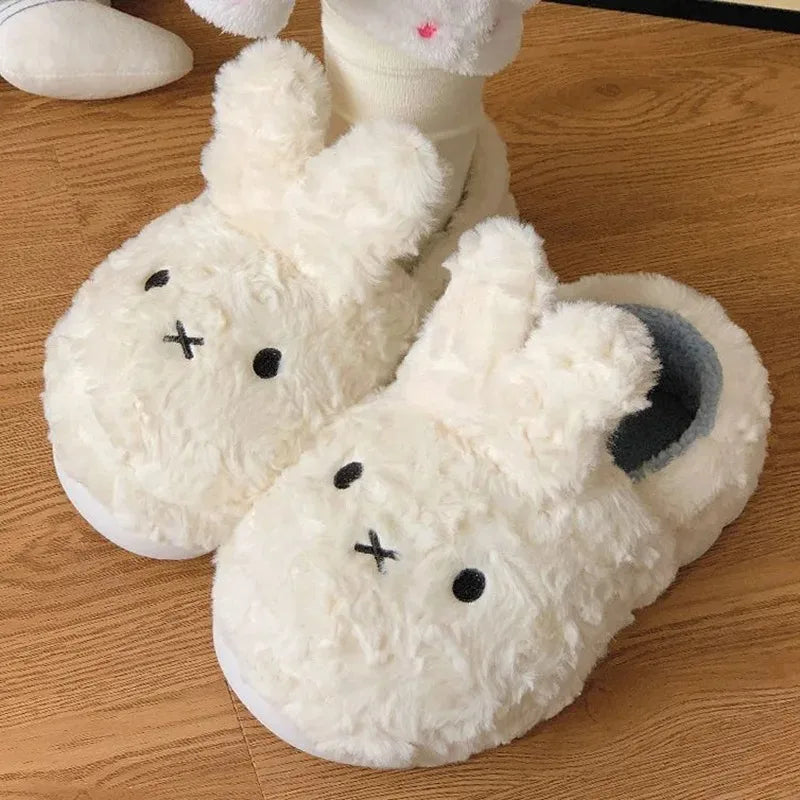 Anime Miffy Plush Cotton Slippers Kawaii Cartoon Winter Home Wearing Outside Non Slip Thick Sole Keep Warm Cute Slippers Gifts