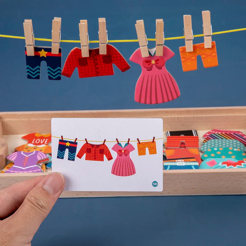 Drying Rack Clothes Dress-Up Jigsaw Puzzle Logical Thinking Matching Sorting Educational Game Wooden Toys Girls