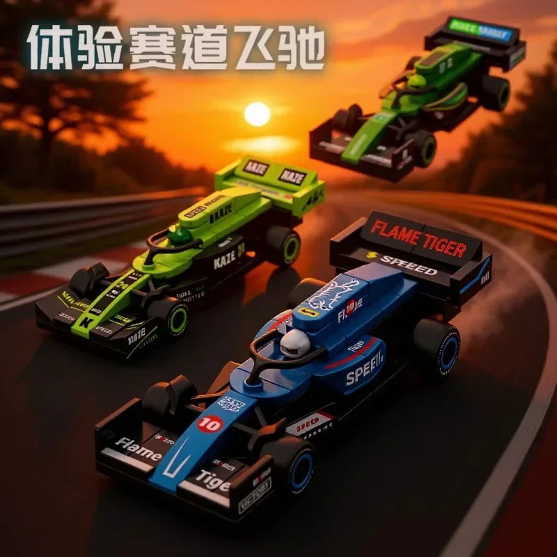 NEW DIY Four Grid Formula Racers Racing Car Pull Back Speed Vehicle Building Blocks Kit Boys Bricks Movie Model  Toy City Ideas