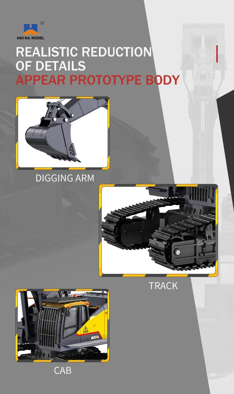 HUINA 1592 1:14 Scale RC Excavator 22 Channels 2.4G Semi-Alloy Remote Control Engineering Crawler Tractor Children's Gift