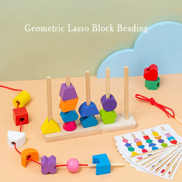 Wooden Children's colorful Color Sorting Toys, rainbow Sets of Columns, Shape Stringing Matching, Educational Building Blocks