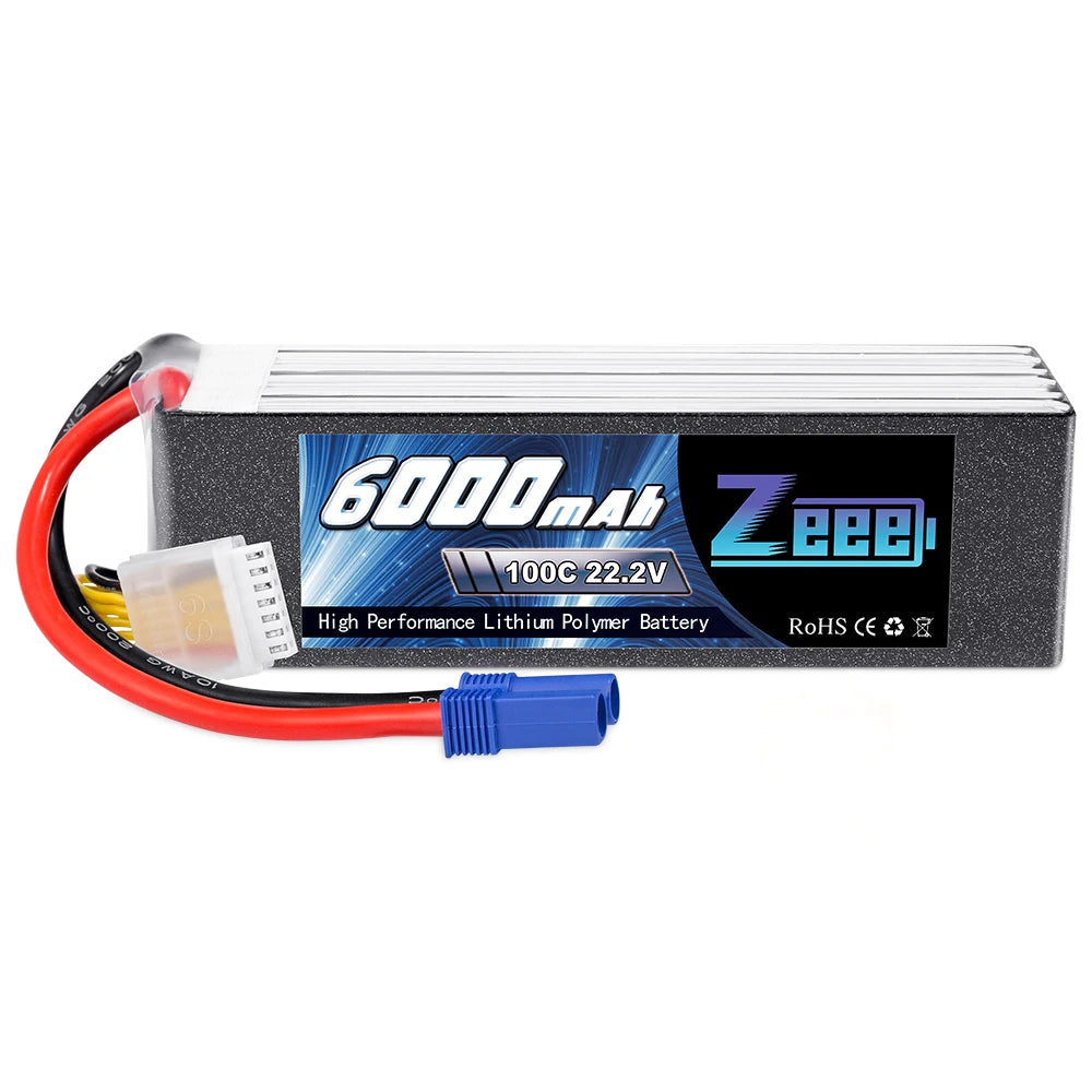 Zeee 6S 6000mAh Lipo Battery 22.2V 100C Softcase with EC5 Plug Lipo Battery for RC Car RC Airplane RC Helicopter RC Model Parts