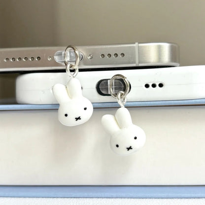 Kawaii Miffy Rabbit Mobile Phone Charging Port Dust Plug, Cute Cartoon, Universal Plug with Holes