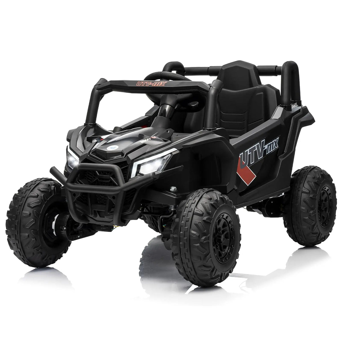 12V Kids Ride On Car UTV Truck With Remote Control 4WD/2WD Switchable Electric Vehicle With 4 Spring Suspension EVA Tires Safety Belt Double Open Doors Bluetooth Music LED Lights for Ages 3-8 Years