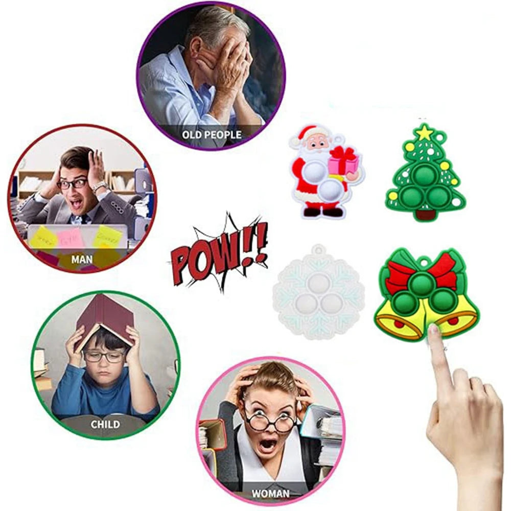 Christmas Toys 6PCS Mini Pop Keychain Fidget Toys Pop Bubble Xmas Toy Silicone Relieve Anxiety Stress Party Favors