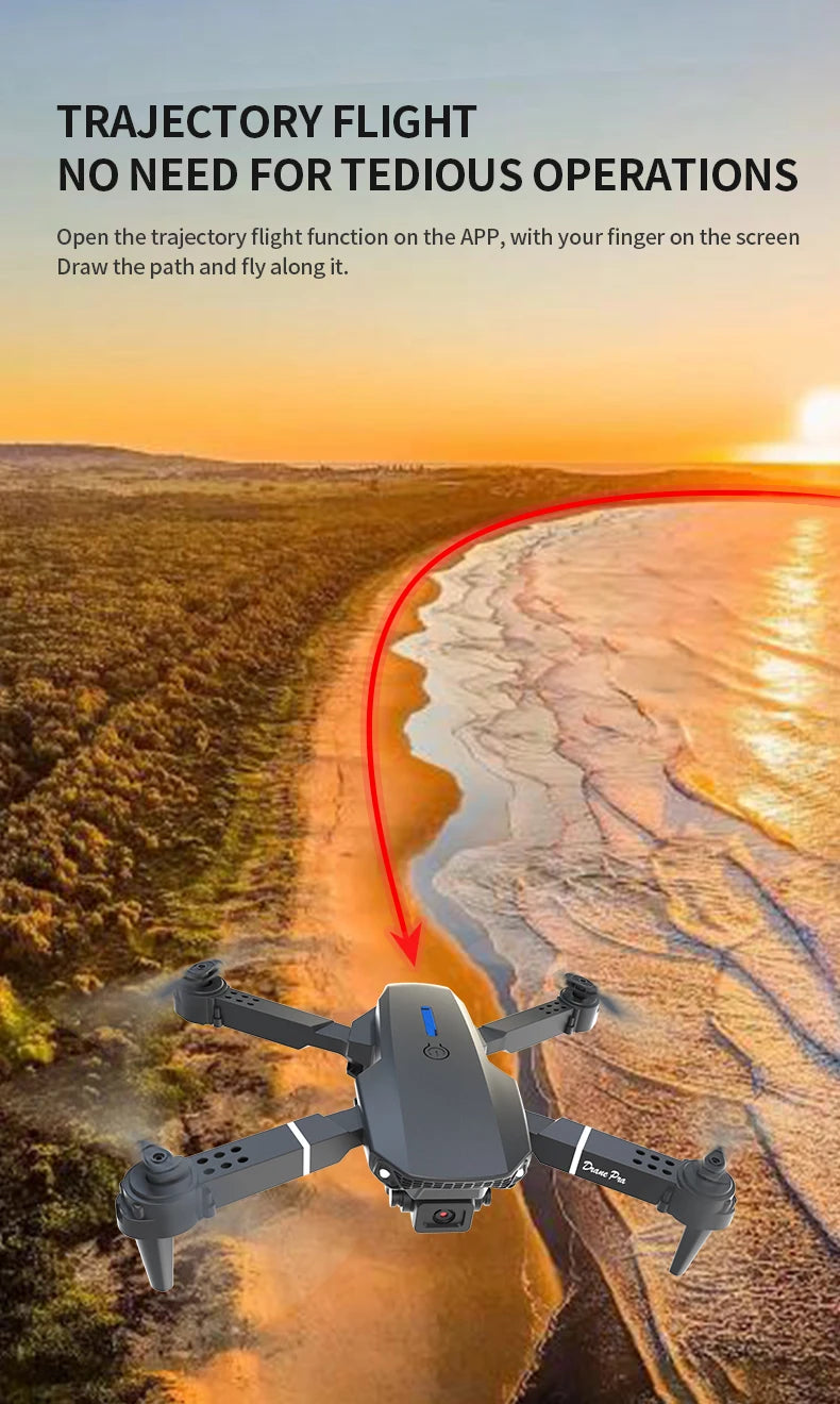 E88 Pro Foldable Drone Dual HD Camera Optical Flow Positioning 2.4G Signal 100M Remote Range One Key Takeoff Landing Return Outdoor Aerial Drone