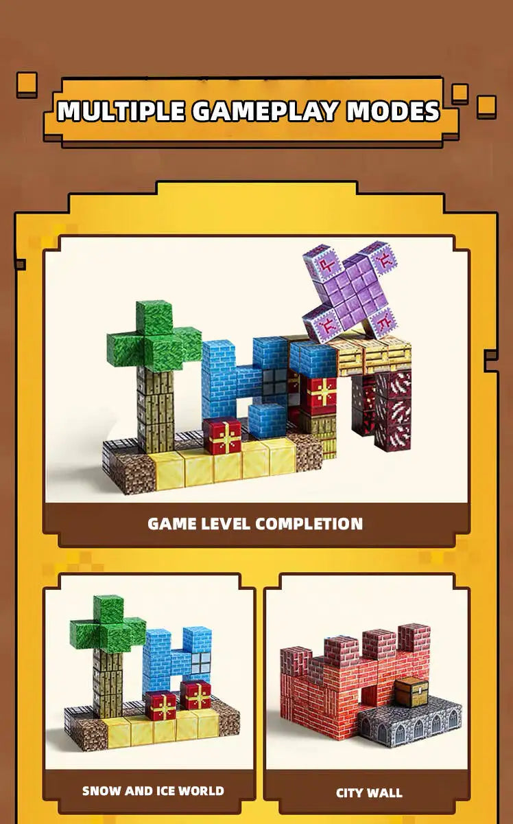 Magnetic Building Blocks Montessori STEM Educational Sensory Toys for Mine World Kids Boys Girls Ages 3+ DIY Magnet Cube Gift