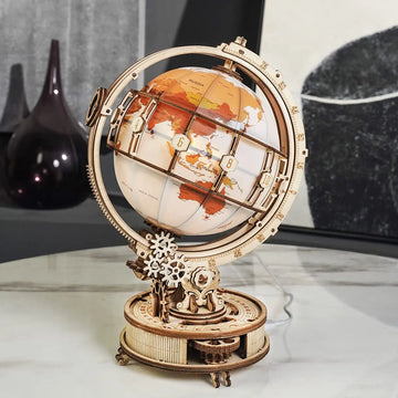 ROKR Wooden 3D Puzzle Toys - Luminous Globe Mechanical Model Building Kit Glow-in-the-Dark Globe 3D Puzzle Set Educational Toy Gift for Teens Adults