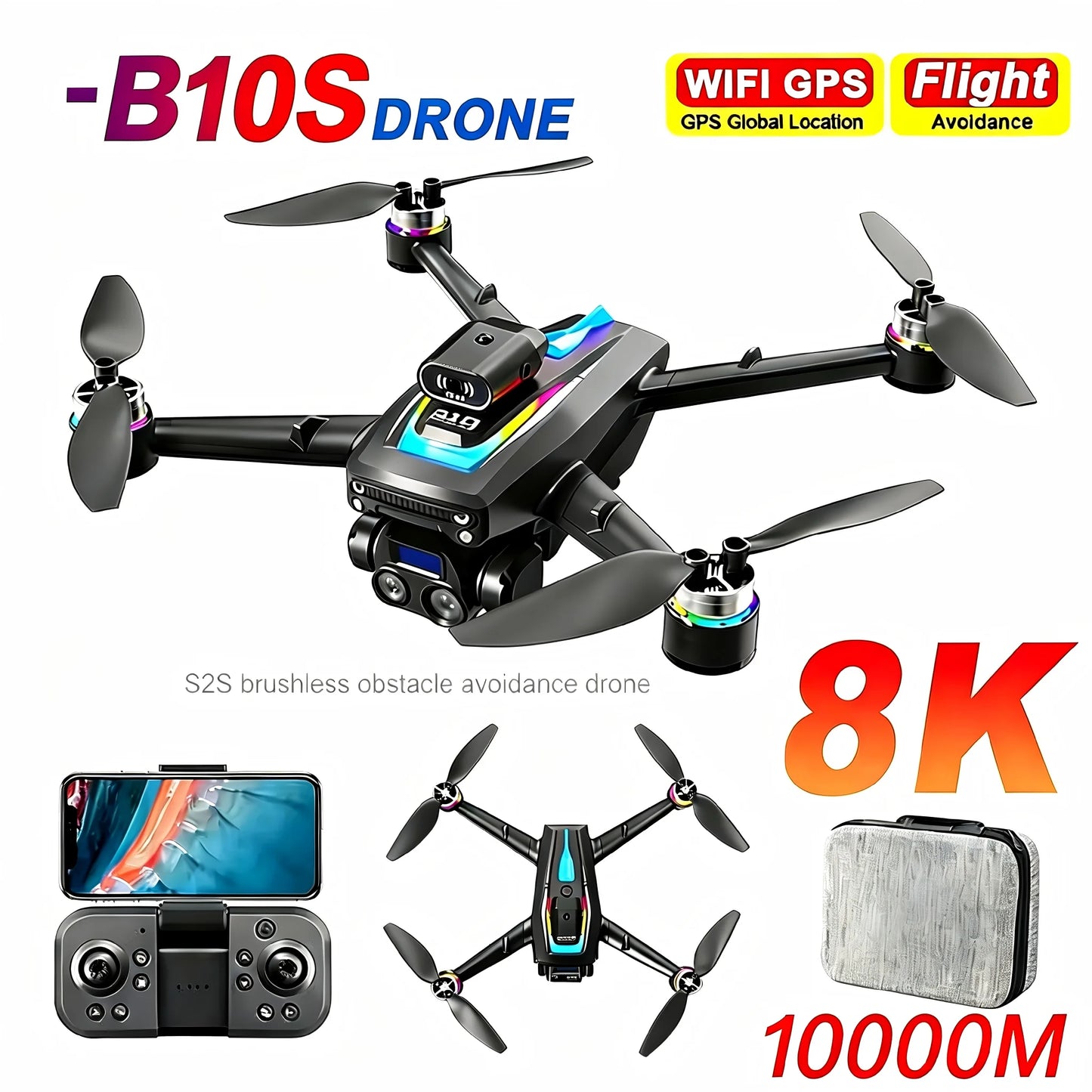 New B10S Drone 8K Professional HD Dual Camera Brushless Obstacle Avoidance Aerial Photography Foldable Quadcopter Toys Gifts