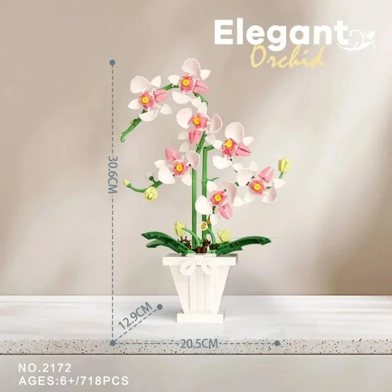 Orchid Building Blocks Flowers Bouquet Bonsai Plant Model Ornament Exquisite DIY Home Decorations Valentines Adult Child's Gifts