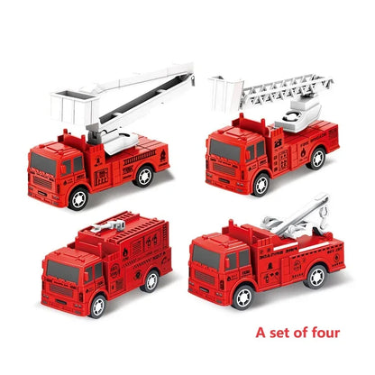 4 Pcs Small Rebound Truck for Children Pull Back Ladder Fire Fighting Toy Car Model Educational Cars