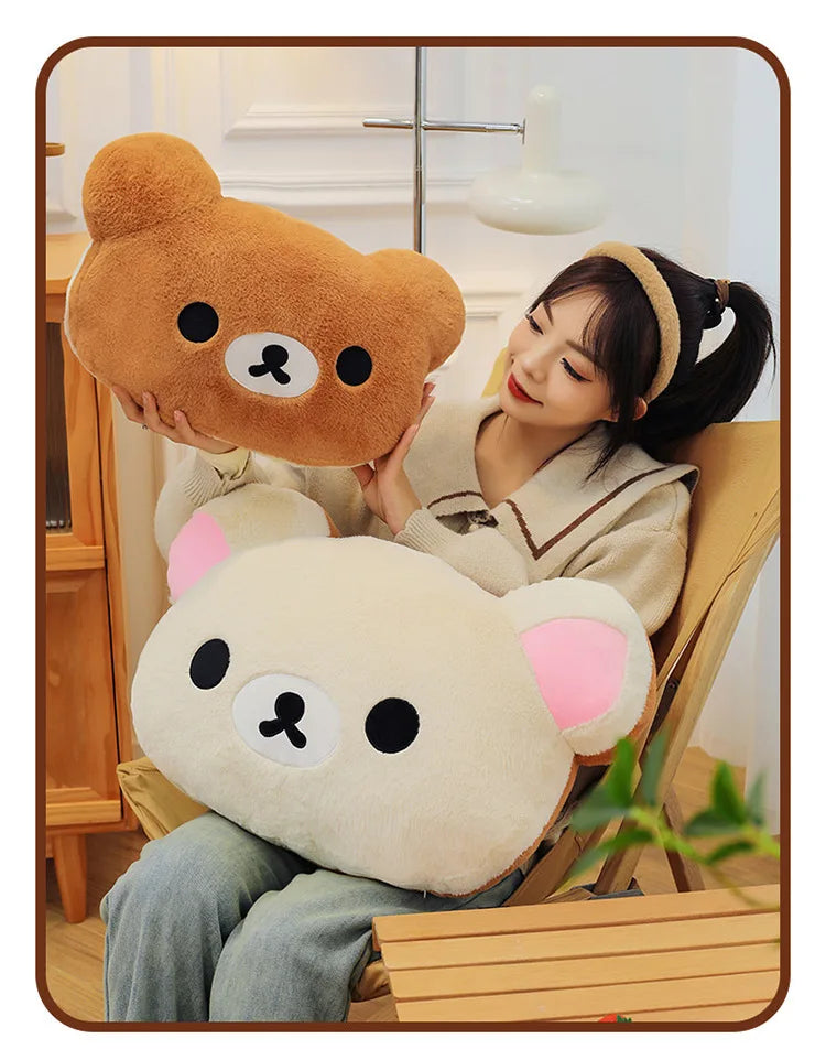 Cute Rilakkuma Big Head Plush Pillow Large Size Soft Stuffed Toy Cushion Bedroom Sofa Decor Unisex Birthday Gift For Adult