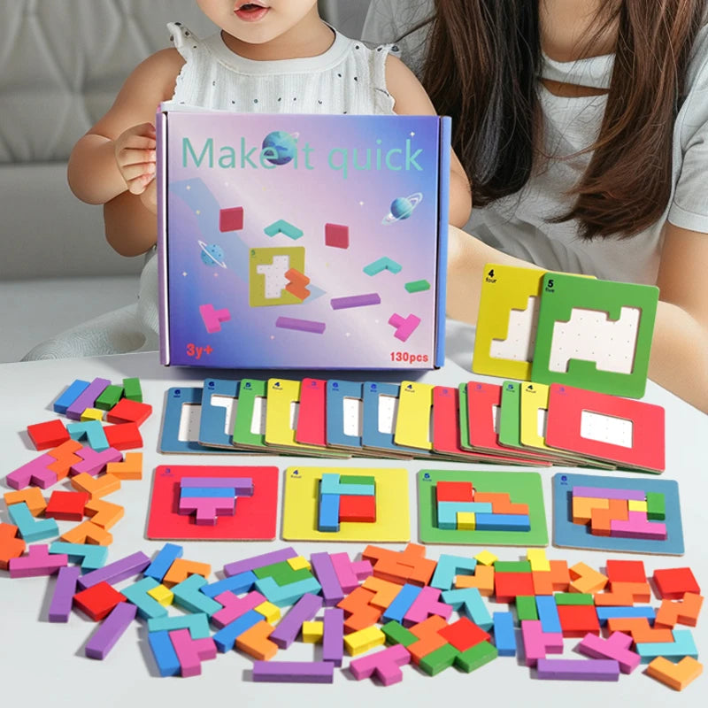 3D Puzzle Two-person Interactive Desktop Game Tangram Math Toys Building Blocks Board Color Shape For Kids Gifts
