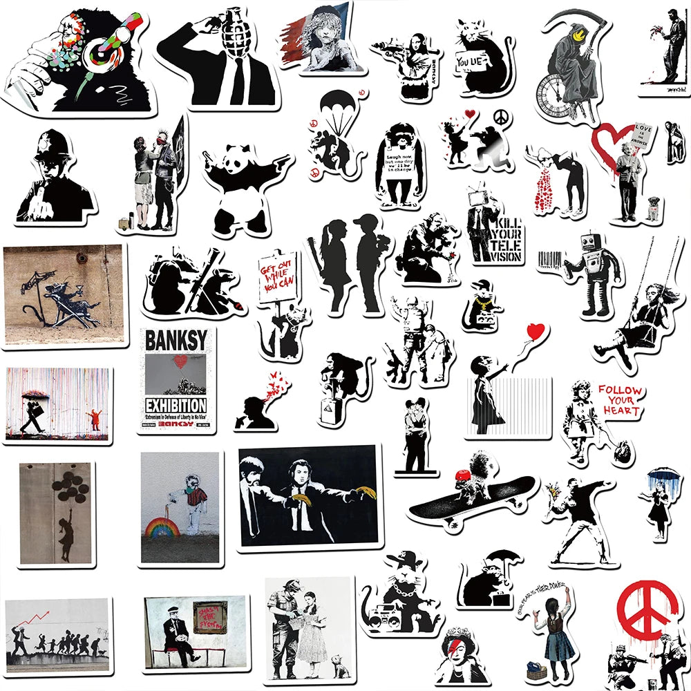 50Pcs Banksy Stickers banksy art graffiti Stickers for DIY Luggage Laptop Skateboard Motorcycle Bicycle Sticker