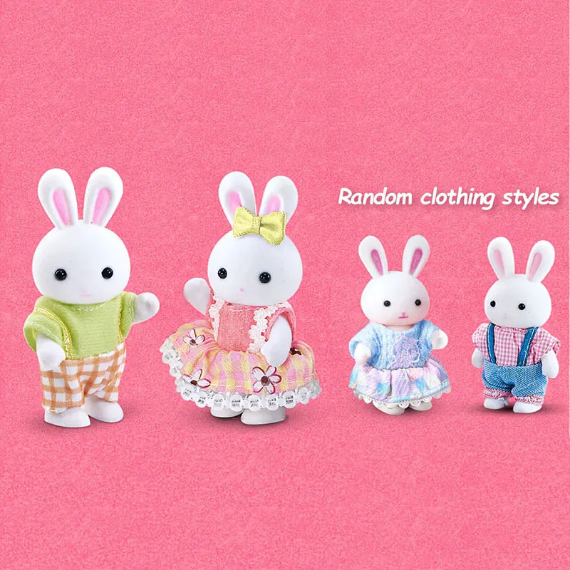 4pcs Dollhouse Miniature Furniture Set Rabbit Family Mini Toy House Set Play Game with Diverse Scenes Accessories Birthday Gifts