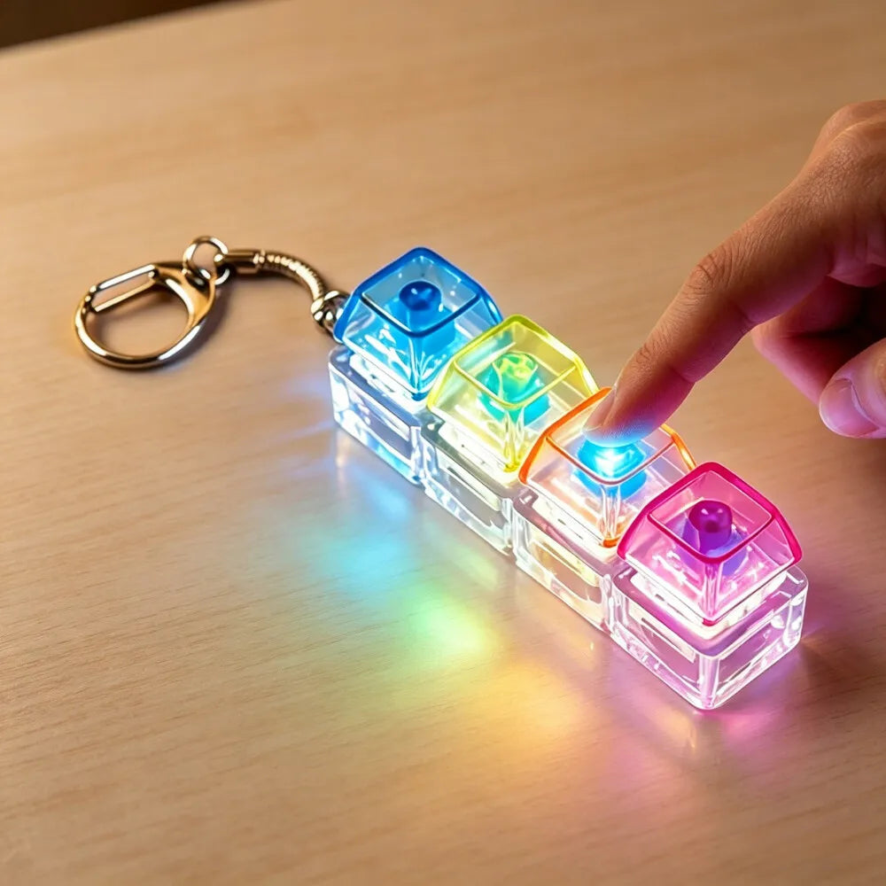 Luminous Keyboard Keychain, Pressable LED Button Fidget Toy,Office Desk Decor, Great Birthday Gift,Squeeze Relief Stress Anytime
