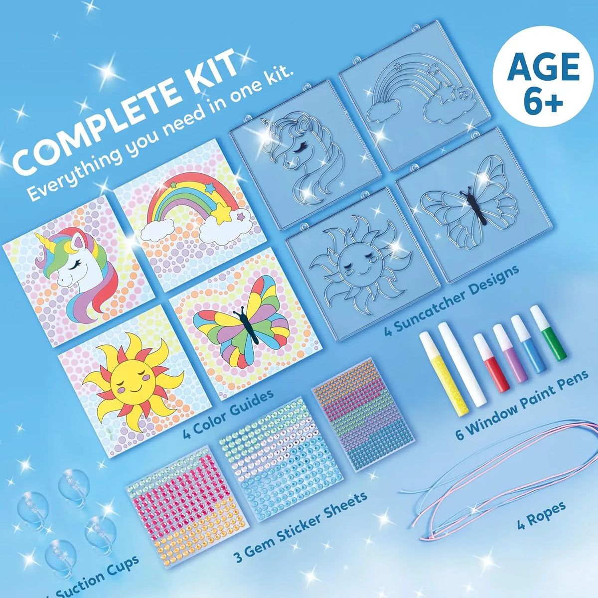 JOYFY 4PCS Window Art 2-in-1 Gems and Gels Suncatcher Diamond and Gels Arts & Crafts Toys for Kids Christmas Birthday Gifts