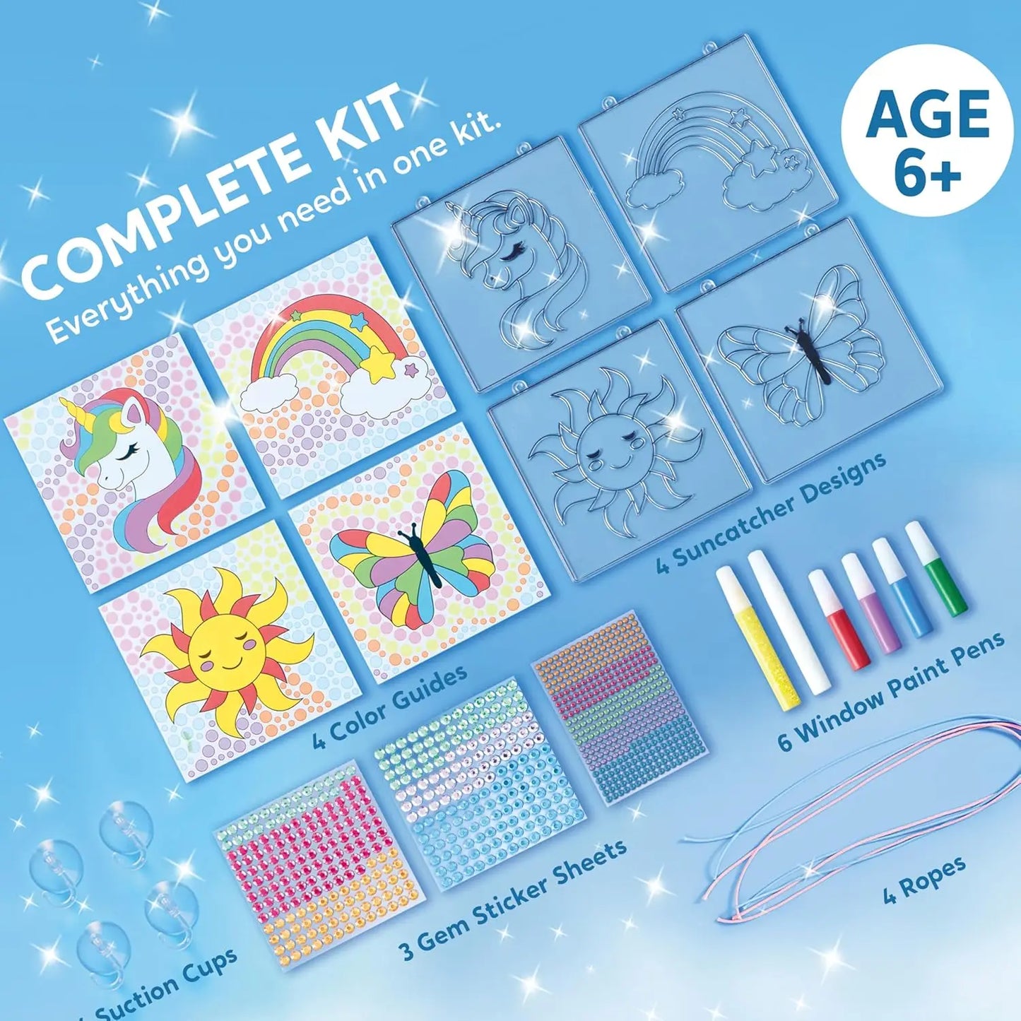 JOYFY 4PCS Window Art 2-in-1 Gems and Gels Suncatcher Diamond and Gels Arts & Crafts Toys for Kids Christmas Birthday Gifts