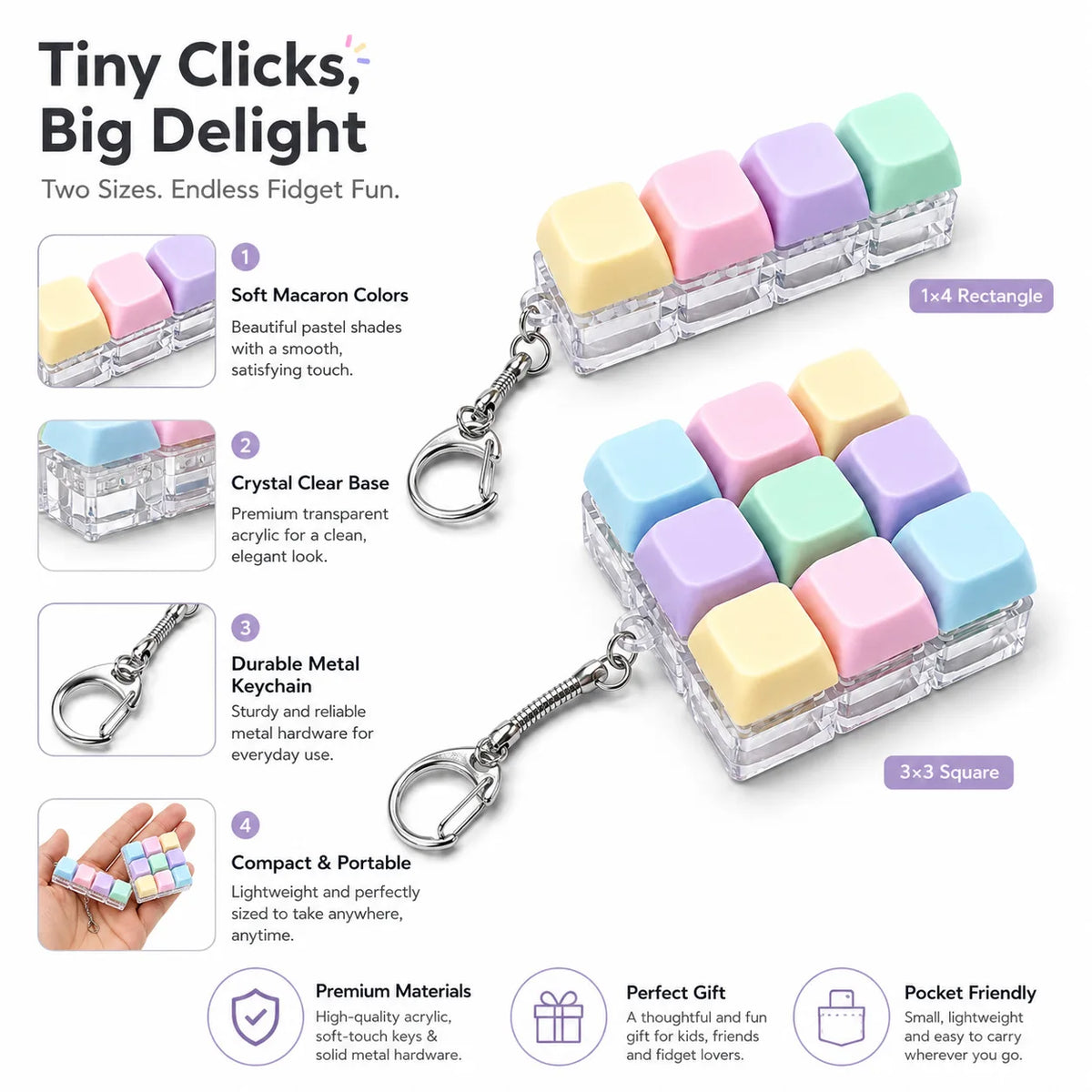 Fidget Toy Nine-key Keyboard Keychain Button Fidget Gifts for Adults to Relieve Stress Can Be Assembled Freely No Light