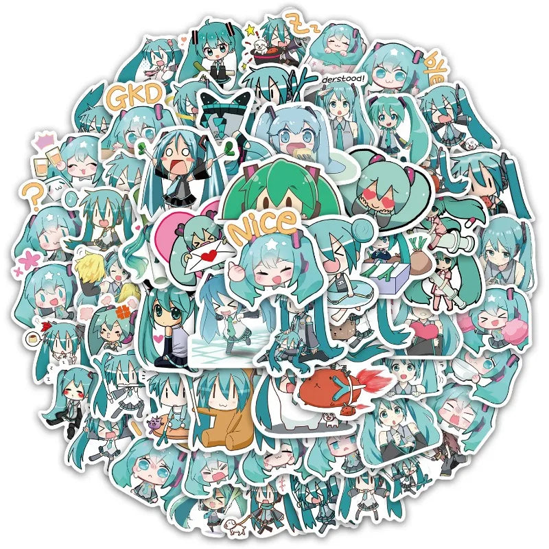 50pcs Hatsune Miku sticker pack cartoon anime VOCALOID DIY for suitcases notebooks cups waterproof stickers graffiti toys gifts