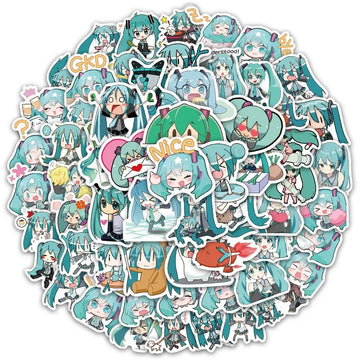 50pcs Hatsune Miku sticker pack cartoon anime VOCALOID DIY for suitcases notebooks cups waterproof stickers graffiti toys gifts