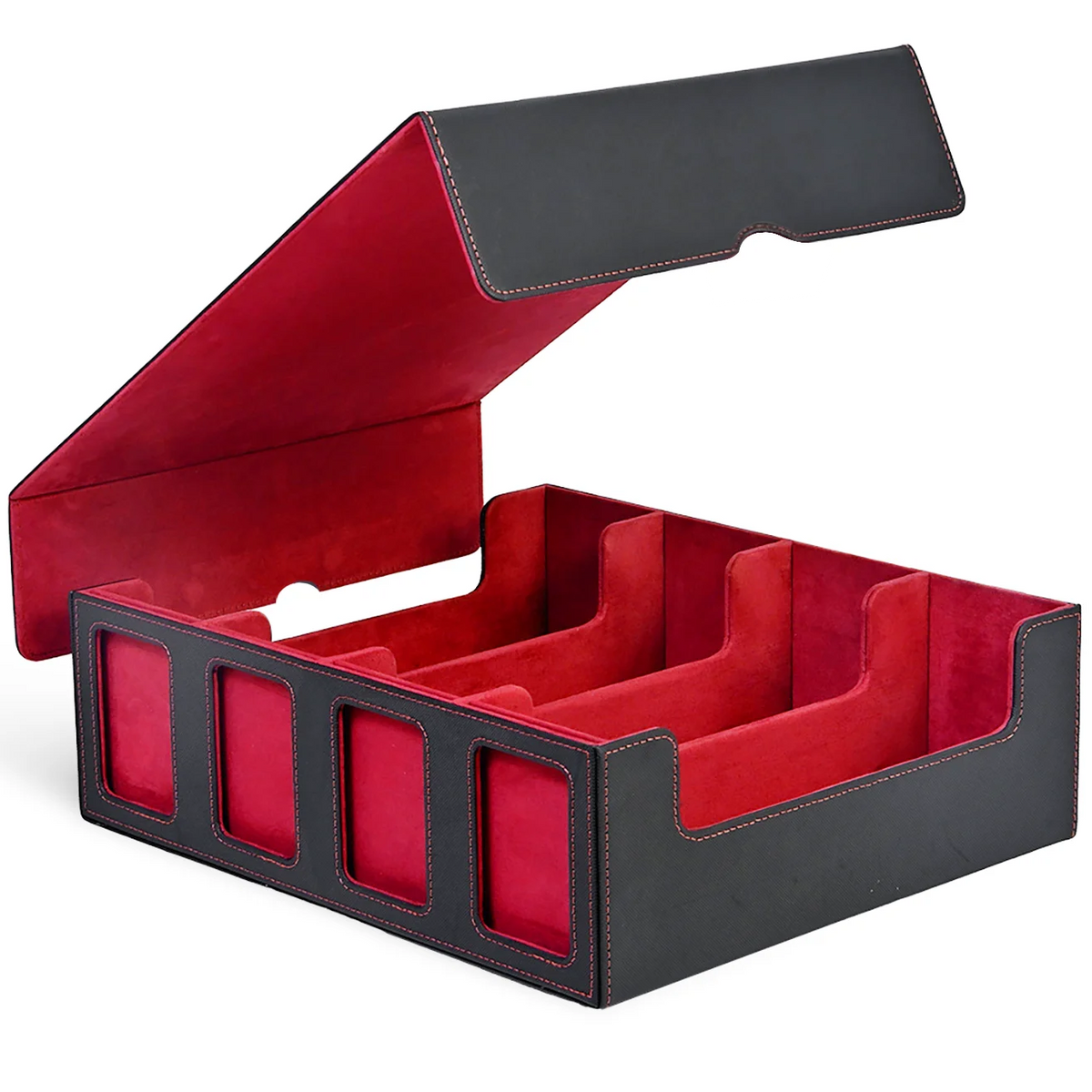 Trading Card Storage Box with Display; 4-Row Deck Case with Removable Lid; 2400+ Deck Box for with Removable Cover; Card Case Fits Magic TCG PTCG Sports Cards