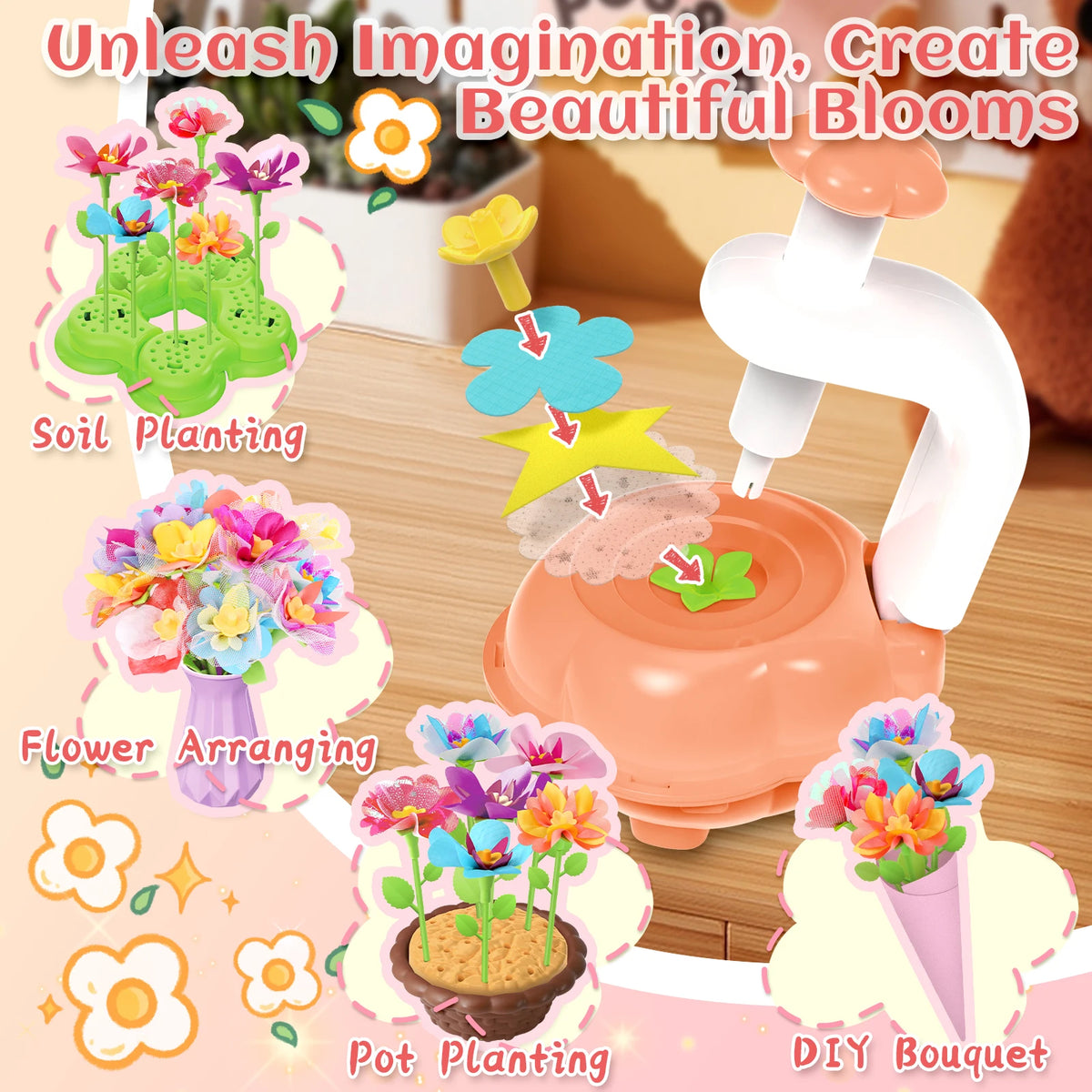 DIY Rose and Butterfly Flowers vase Fabric Flower Bouquet Craft Kit Handmade Girls Toy Birthday Gift Playset decoration