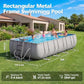 20' x 11' x 47 Rectangular Frame Pool Set with Sand Filter Pump and Removable Ladder Large Swimming Pool for Backyard Gray