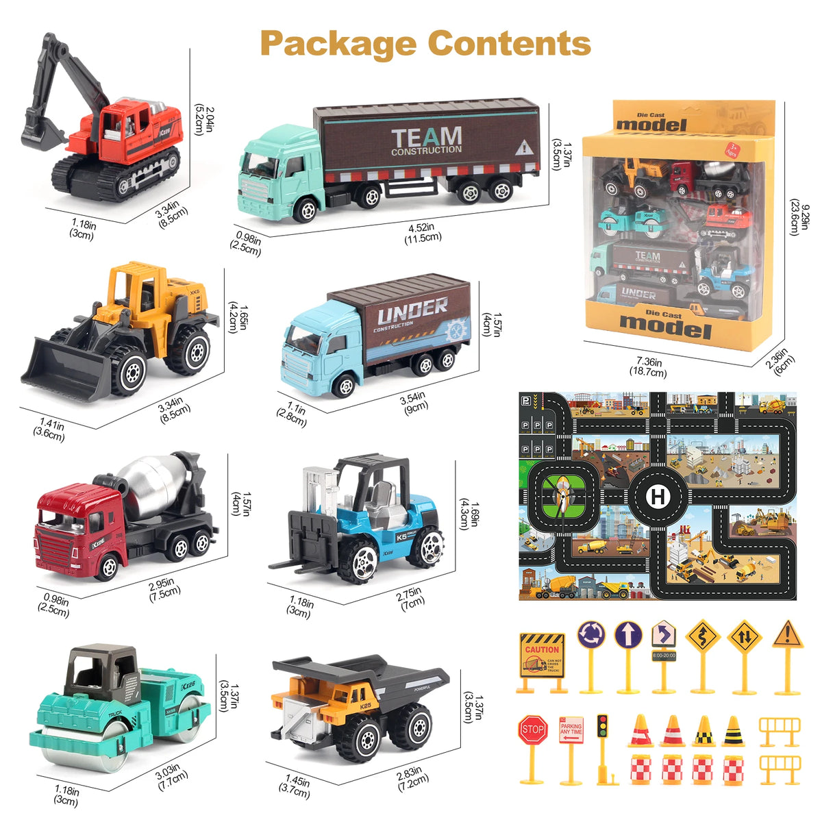 6pcs/set Alloy Engineering Truck Toy Car Classic Construction Model Vehicle Loader Tractor Excavator Toys for Boys Gifts