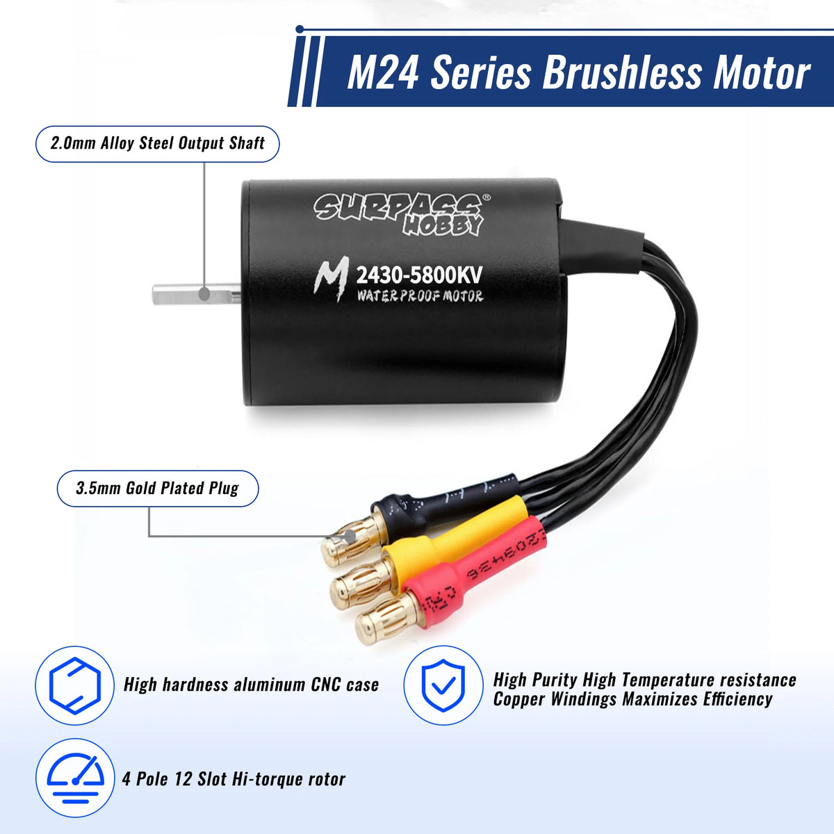 Surpass Hobby 2430 5800KV Brushless Motor with 35A Waterproof ESC Combo, Sensorless Motor ESC Upgrade for 1/18 1/16 1/14 RC Cars & Trucks