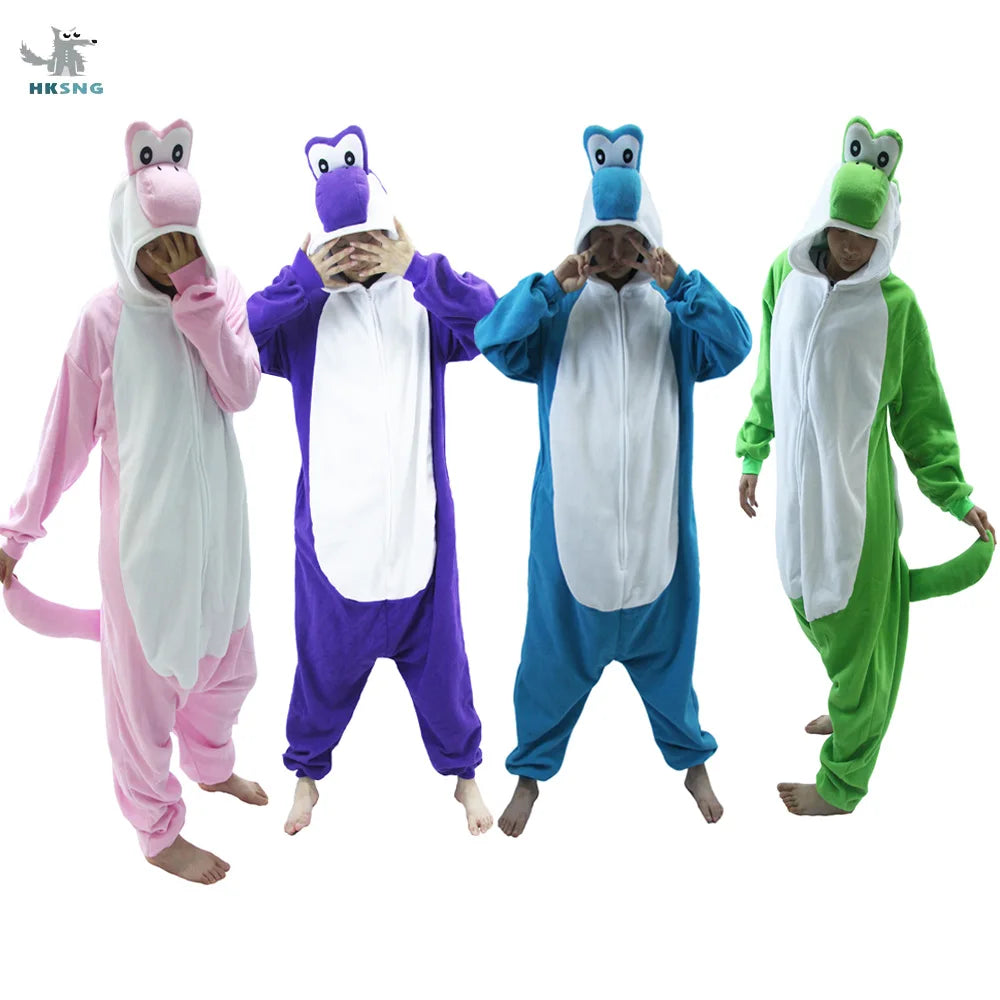 Colorful Yoshi Onesies Kigurumi Pajamas for Adult Unisex Fleece Pyjama Christmas Halloween Cosplay Cos Women Sleepwear Outfits