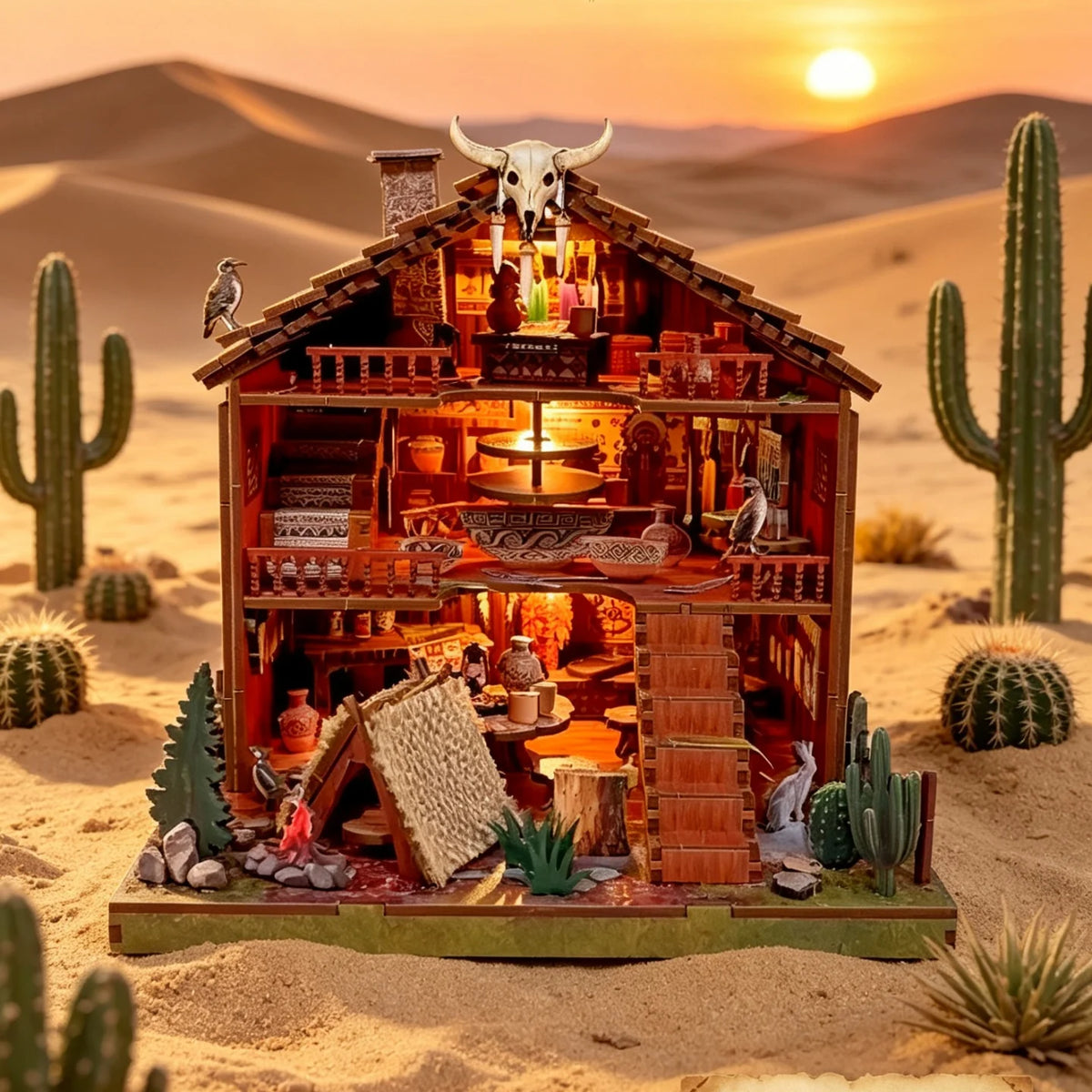 DIY Miniature Dollhouse Totem Book Nook Kit Coyote 3D Wooden Puzzle Building Blocks Puzzle Model Building Home Decoration Gifts