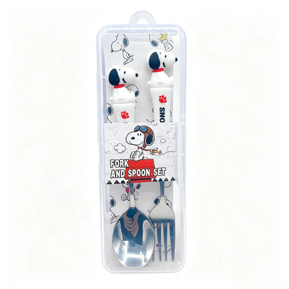 Kids Funny Fork Spoon Set Peanuts Snoopy ABS Handle Stainless Steel Tableware Set Fork Spoon With Box House Stuff Kids Gifts