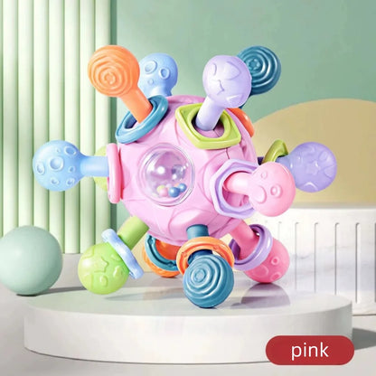 Manhattan Grasping Ball, Toddler Montessori Toys,Teether, 3-in-1  Rattle,Rubber and Teether for Early Education