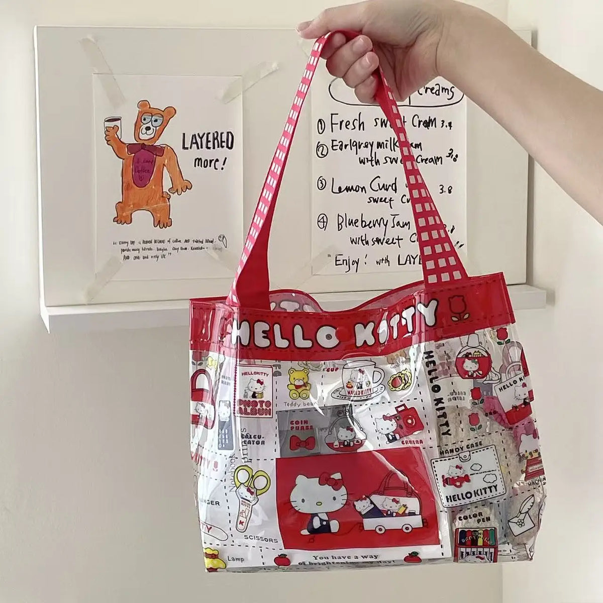 Sanrio KT Cute Cartoon Transparent PVC Makeup Bag Large Capacity Portable Handbag Style Cosmetic Storage Pouch Storage Bag
