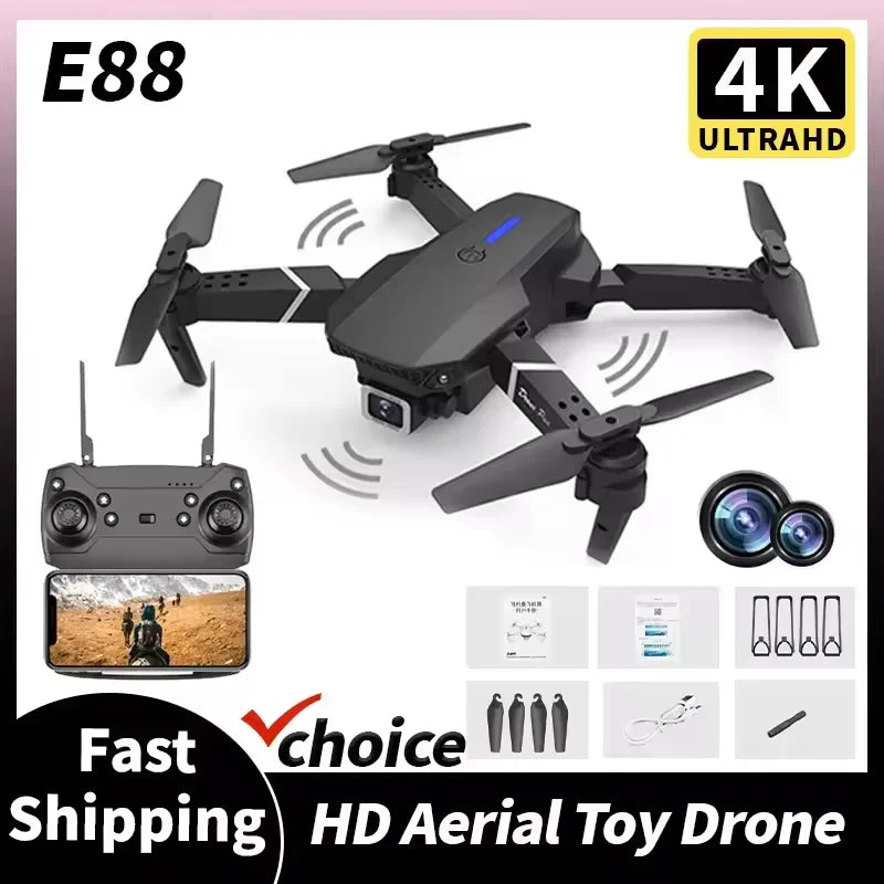 2026 New E88 Pro RC Drone 4K 1080P Wide Angle Dual HD Camera Foldable Quadcopter WiFi FPV Altitude Hold